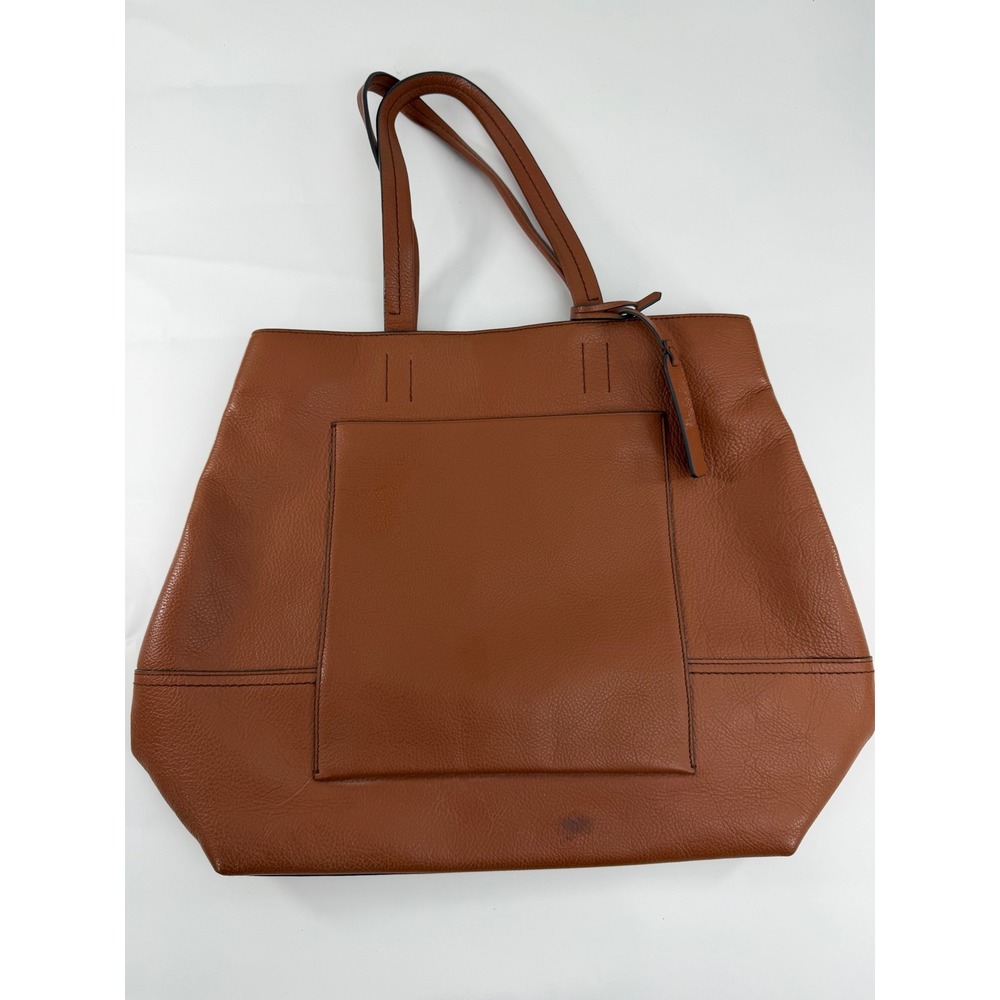 J.Crew Cognac Brown Pebbled Leather Tote Bag Large Shoulder Bag Red Lining